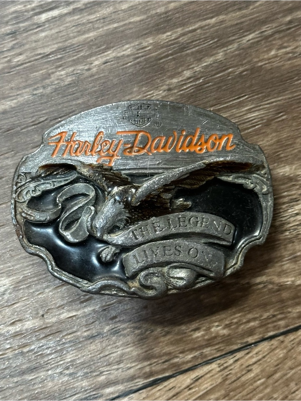 Harley Davidson 1990 silver tone flying eagle “the legend lives on” vintage belt